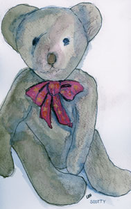 watercolor of Scotty, a teddy bear