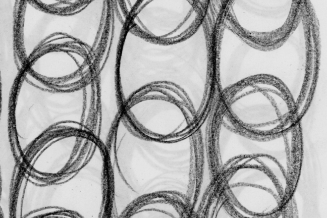 A page of overlapping pencil circles attempting to draw definitive eggs.