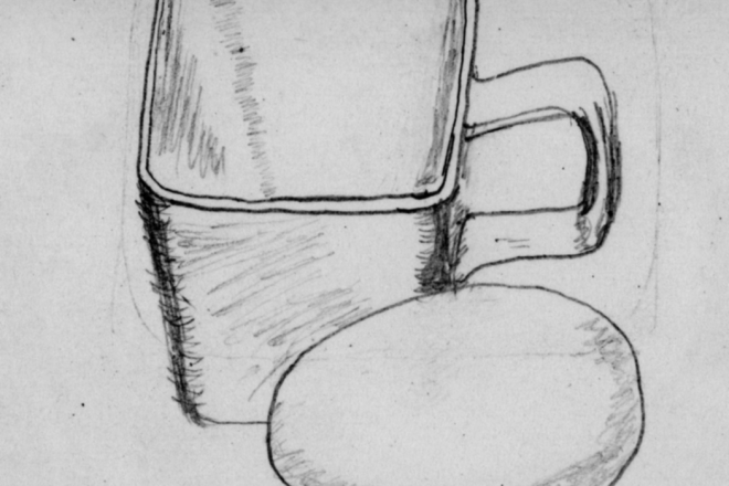 A square expresso cup and egg